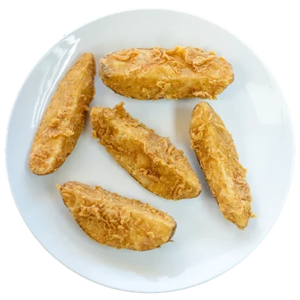 A plate of fried potato wedges